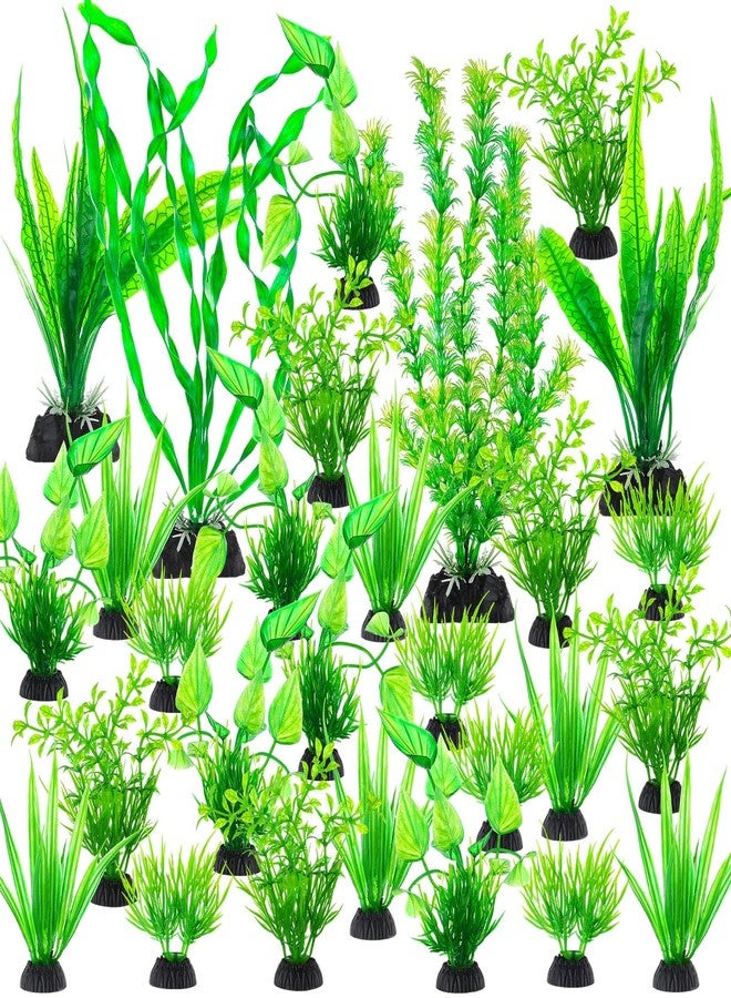 LSLYHTC 28Pcs Artificial Aquarium Plants, Green Fish Tank Decorations, Fish Tank Plants Decorations for Household and Office, Various Sizes - Image 1